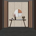 Modern Console Table Entryway Design With Round Mirror Vase And Textured Wall 3d model