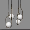 Modern Gold Circular Metal Frame Chandelier With White Glass Shades And Three Hanging Lights