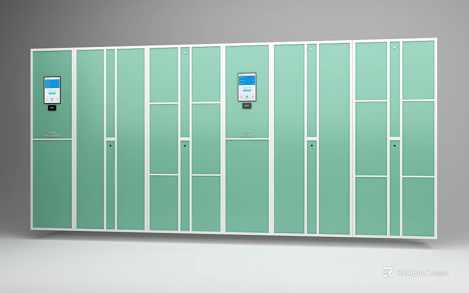 Green Smart Storage Lockers With Electronic Screens And Secure Door Locks 3d model