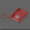 Red Landline Telephone With Numeric Dial Keypad And Coiled Handset Cord