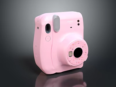 Pink Compact Instant Camera Digital Device With Square Design Round Lens And Flash 3d model
