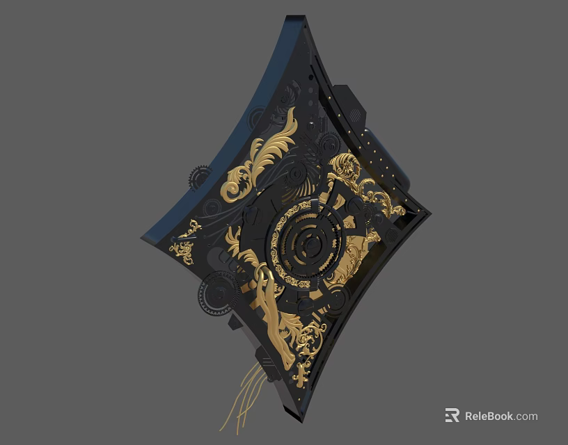 Black And Gold Wall Decor With Intricate Patterns Circular Element And Tassels 3d model 