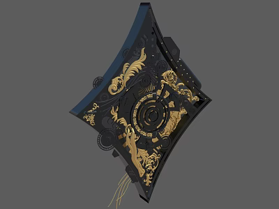 Black And Gold Wall Decor With Intricate Patterns Circular Element And Tassels 3d model