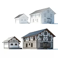 Two Story Detached Villa With Gabled Roof Stone Walls Wooden Frame And Garage