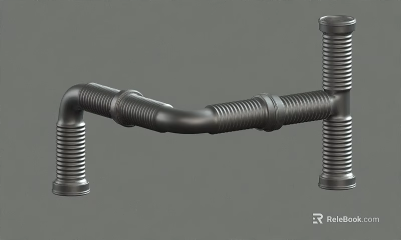 3D Model Of Industrial Metallic Corrugated Pipes With Bend Structure And Connecting Ends 3d model 