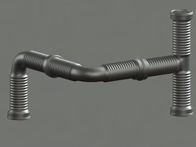 3D Model Of Industrial Metallic Corrugated Pipes With Bend Structure And Connecting Ends 3d model