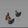 Cute Decorative Chicken Figurines In Yellow Black White Polka Dot And Blue Gray Designs