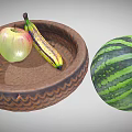 Fresh Fruits Including Apple Banana and Watermelon in Woven Textured Bowl