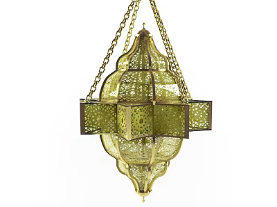 Moroccan Style Brass Chandelier with Intricate Cutout Patterns and Chain Suspension Design 3d model