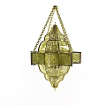 Moroccan Style Brass Chandelier with Intricate Cutout Patterns and Chain Suspension Design