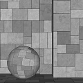 Building Exterior Wall With Gray Square Panels And Decorative Spherical Design 3d model