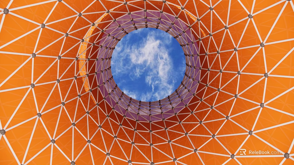 Road Facility Circular Grid Structure Orange And Purple Covering With Blue Sky White Clouds 3d model 