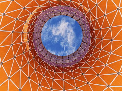 Road Facility Circular Grid Structure Orange And Purple Covering With Blue Sky White Clouds 3d model