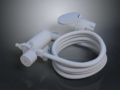 White Lighting Fixture Set with Device Knob and Coiled Flexible Hose Sleek Design 3d model