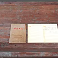 Multiple Open Vintage Notebooks With Handwritten Calligraphy And Lined Pages On Wooden Surface