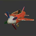 Vintage Red Toy Airplane With Silver Propeller Black Interior And Wheels