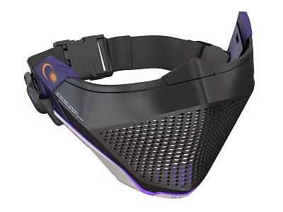 Black Purple Protective Mask With Breathable Mesh And Adjustable Strap Design 3d model