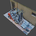 Red Industrial Forklift Utility Vehicle Featuring Large Tires For Warehouse Operations