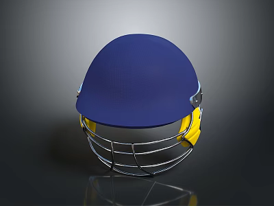 Blue Sports Helmet With Yellow Ear Guards And Metal Face Grill 3d model
