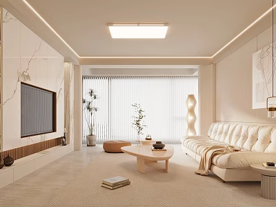 Modern Living Room Interior Design With White Sofa Wooden Coffee Table And Marble Accent Wall 3d model