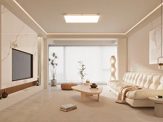 Modern Cream Style Home Living Room Sofa Coffee Table Combination Mother and Mother Coffee Table TV Background Wall Decorative Painting Jewelry Ornaments 3d model