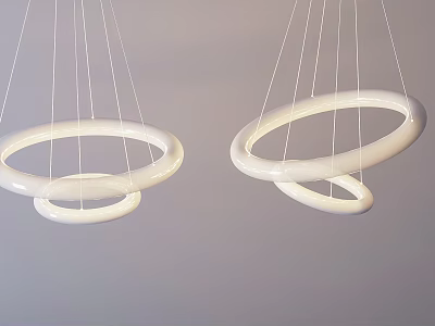 Modern White Circular Pendant Lights Hanging With Double Ring Design For Interior 3d model