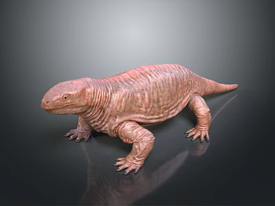 3D Reptile Character With Reddish Brown Wrinkled Textured Skin Standing On Smooth Surface 3d model