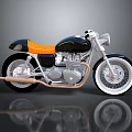 Classic Vintage Motorcycle With Black Body Orange Seat White Wheels And Shiny Exhaust System