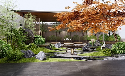 Japanese-style courtyard dry landscape courtyard landscape 3d model