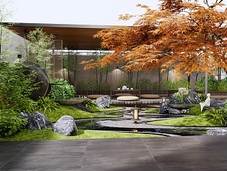 Japanese-style courtyard dry landscape courtyard landscape 3d model