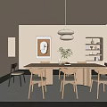 Modern Log Style Dining Table and Chair Cream Style Dining Table and Chair 3d model