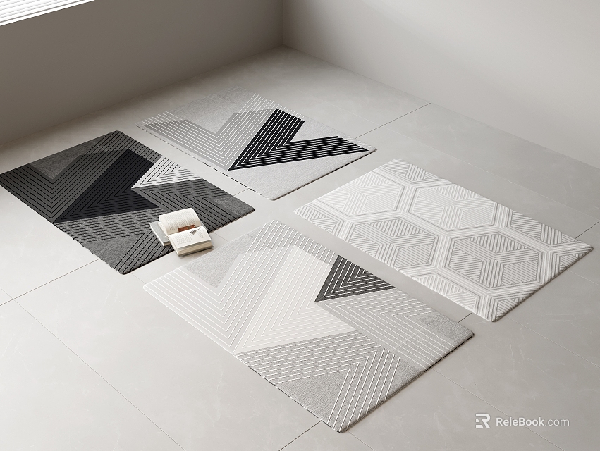 Modern Square Rugs With Geometric Patterns In Black White And Gray Tones 3d model 