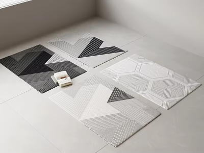 Modern Square Rugs With Geometric Patterns In Black White And Gray Tones 3d model