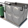 Public Water Supply Equipment With Silver Metal Storage Tanks And Green Pressure Vessels
