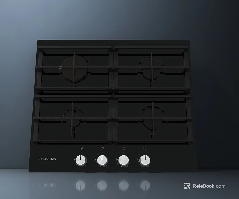 Kitchen Appliance Black Gas Stove With Four Burners And Control Knobs Modern Design 3d model 