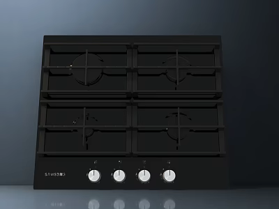 Kitchen Appliance Black Gas Stove With Four Burners And Control Knobs Modern Design 3d model