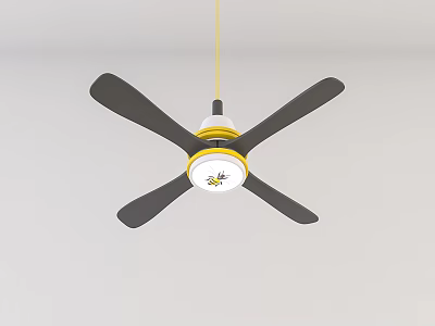 Modern Air Conditioner Fan With Black Blades Yellow Accent Ring And Built in Light 3d model