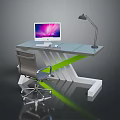 Modern Glass Office Desk With Computer Monitor Desk Lamp And Office Chair