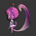 Cute Pink Hair Game Movie Character With Long Ponytail Purple Eyes Heart Decoration Colorful Dress