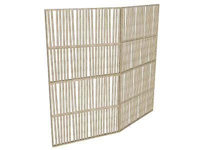 Natural Bamboo Folding Room Divider With Vertical Slats And Decorative Panels 3d model