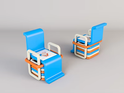 Blue Leisure Chairs With Modern Design Orange White Stripes And Armrests 3d model
