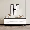 Modern Entryway Console Table With Black White Wavy Design And Vases Books Dried Plant Decor