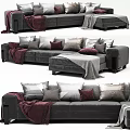 Gray Sectional Sofa With Various Patterned Throw Pillows And Brown Blanket 3d model