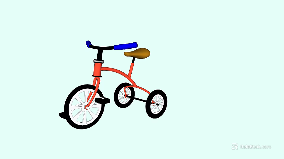Kids Red Tricycle With Blue Handlebars And Brown Seat For Children 3d model 