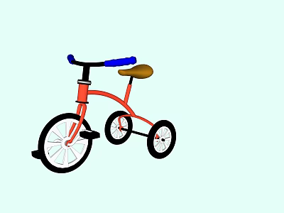 Kids Red Tricycle With Blue Handlebars And Brown Seat For Children 3d model