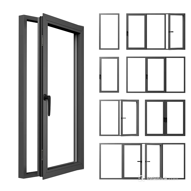 Modern Casement Window Design Featuring Various Styles And Black Frame For Home Use 3d model