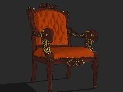 Classical Style Leisure Chair With Orange Upholstery Wooden Frame Golden Accents And Carved Details 3d model