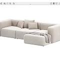 Modern Upholstered Sectional Sofa In Different Colors With Pillows And Throw Blanket 3d model