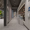 Modern Paint Showroom Interior With Hexagon Color Samples And Paint Cans 3d model