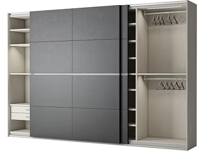 Modern Sliding Door Wardrobe with Internal Shelves Hanging Rods and Storage Compartments 3d model